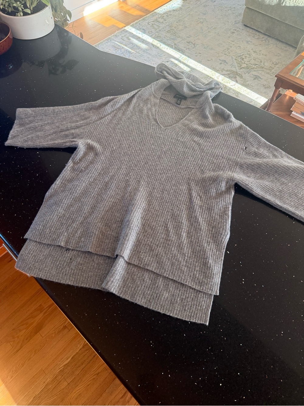 Women’s Gray Ribbed Halogen Hooded Cashmere Sweater